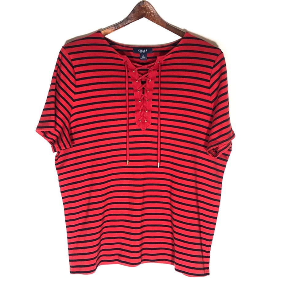 Chaps Women’s Top 3/4 Sleeve Cotton Stripe  1X